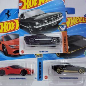 Hot Wheels Combo 71 Lamborghini Miura SV , 67 Mustang, Ferrari SF90 Stradale