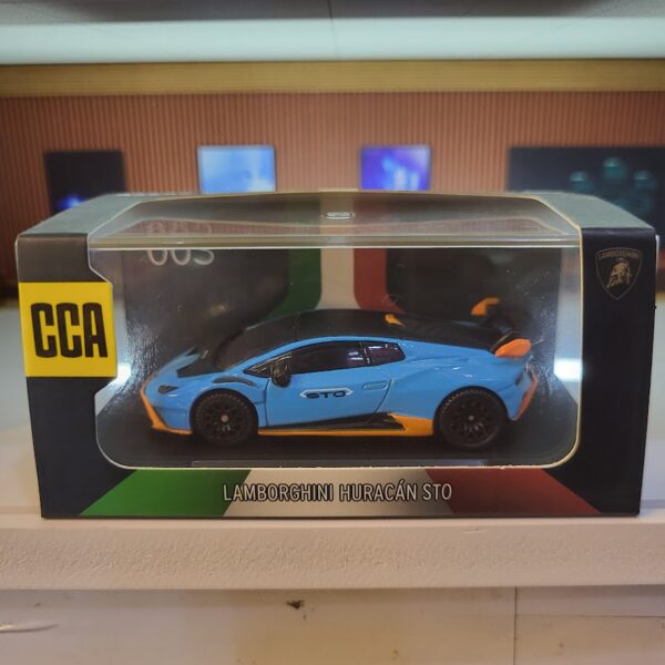 CCA Lamborghini Huracan STO Die-cast Scale Model Car Blue with acrylic case 1:64 Scale