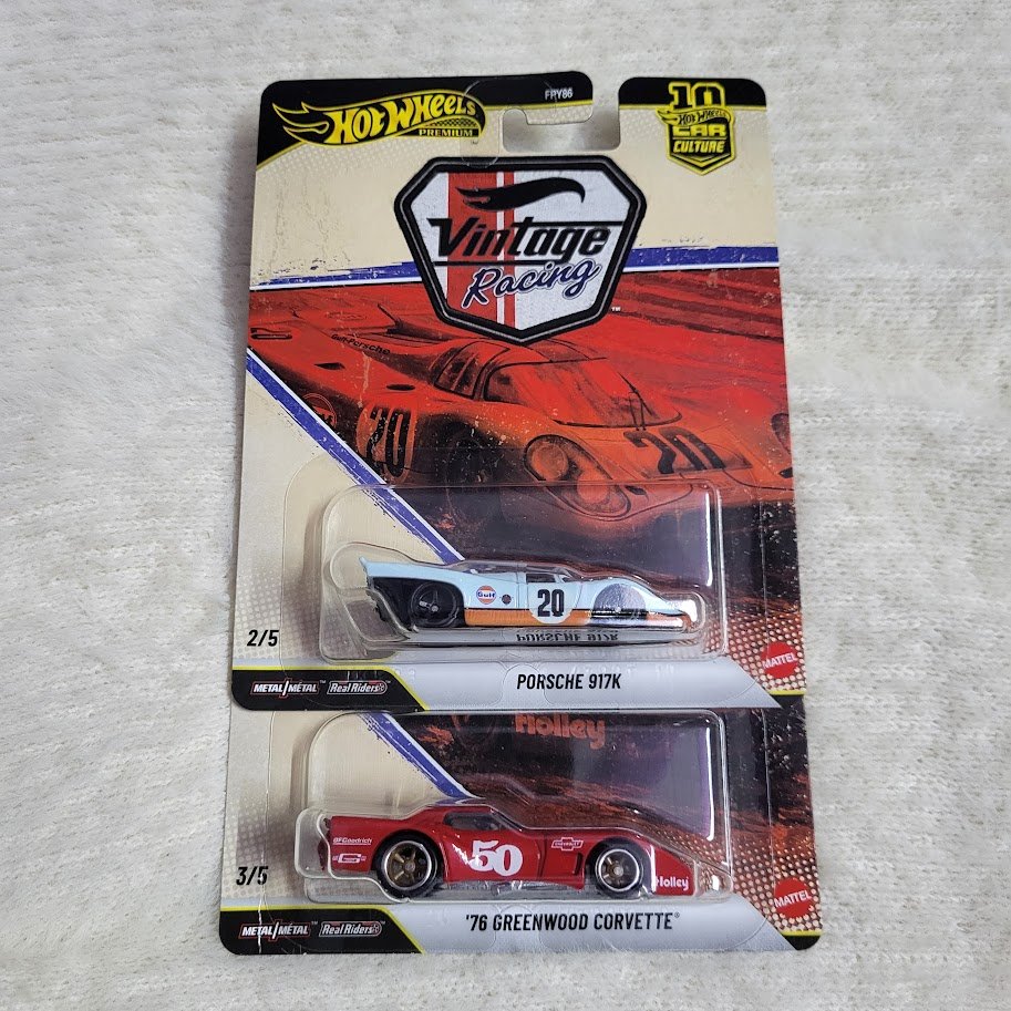 Hot Wheels Porsche 917K and 76 Greenwood Corvette Vintage Racing