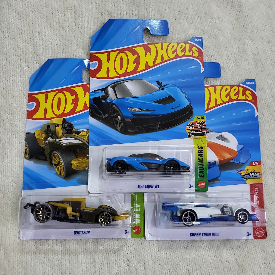 Hot Wheels McLaren W1, Wattzup and Super Twin Mill
