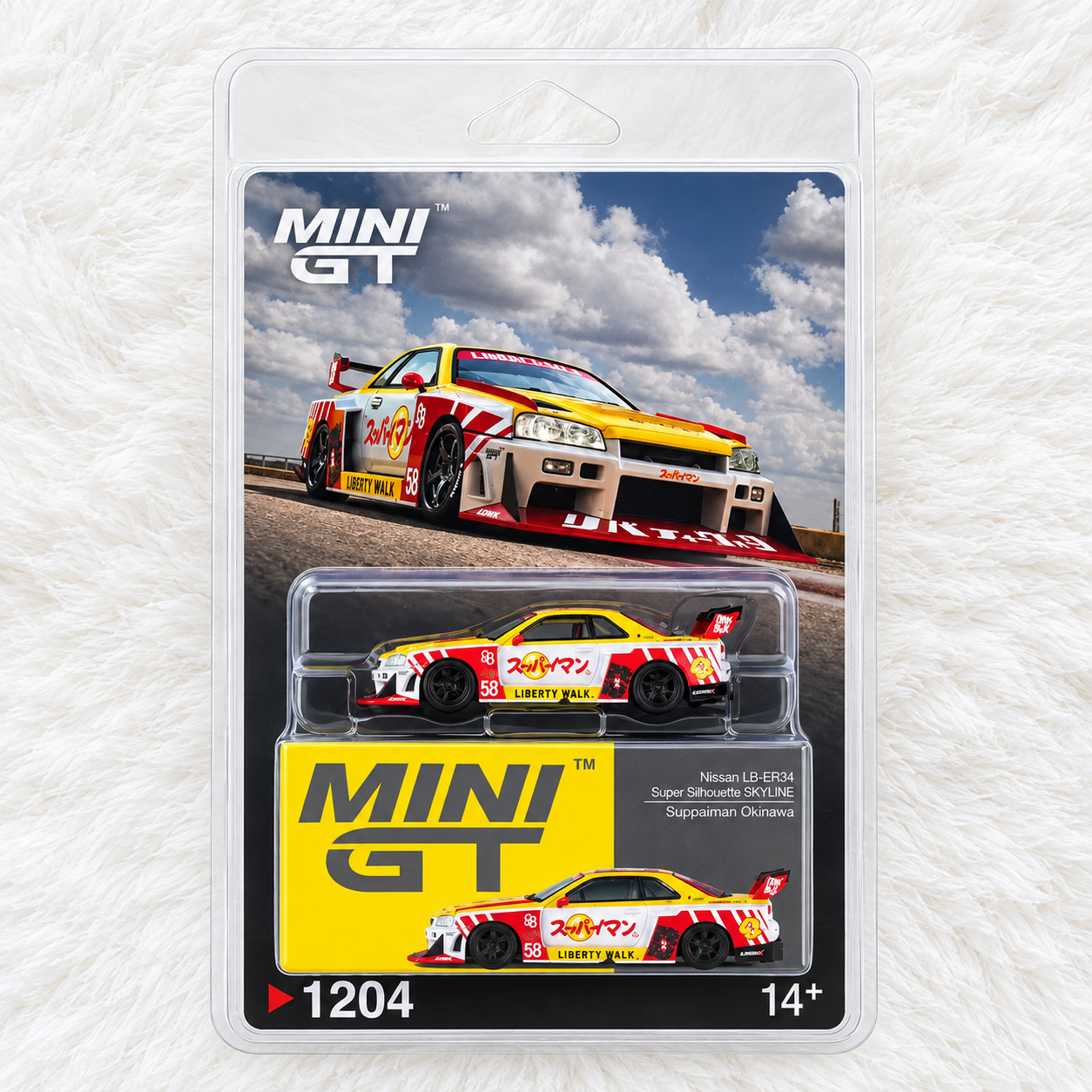 Mini GT Nissan LB-ER34 Super Silhouette SKYLINE - Suppaiman Okinawa #1204 Blister